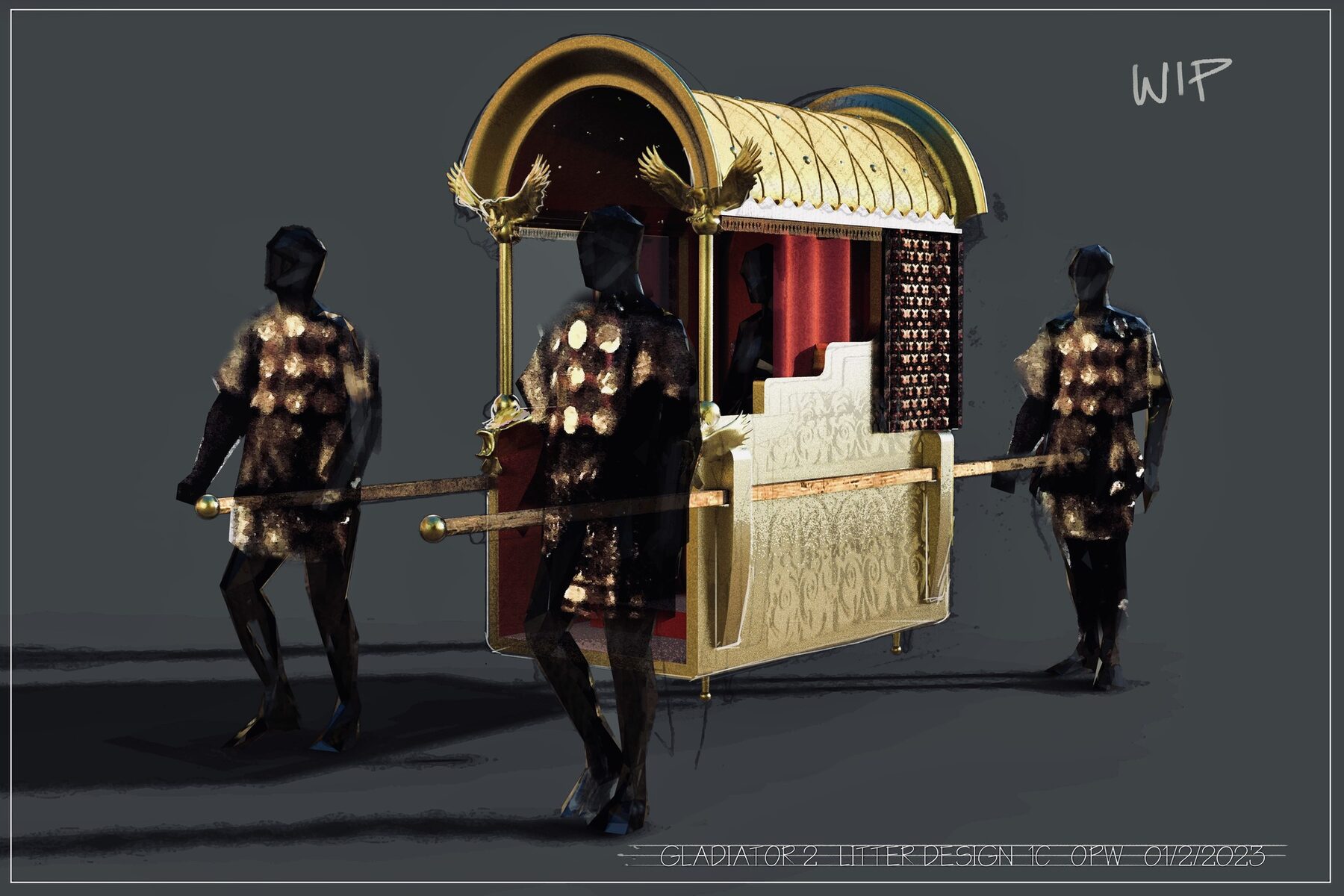Imperial litter carried by four guards, Gladiator II
